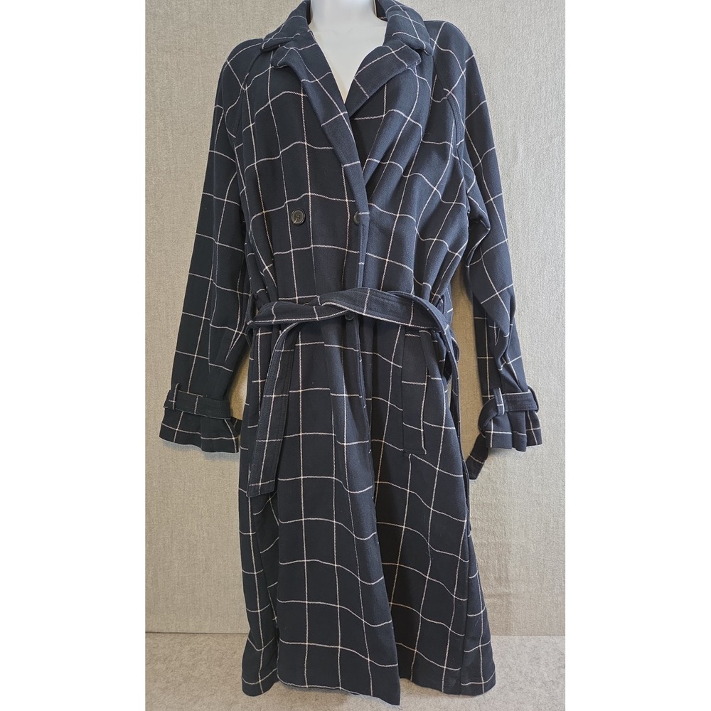 Abercrombie & Fitch Trench Over Coat XL Navy Blue Windowpane Belted Career NEW